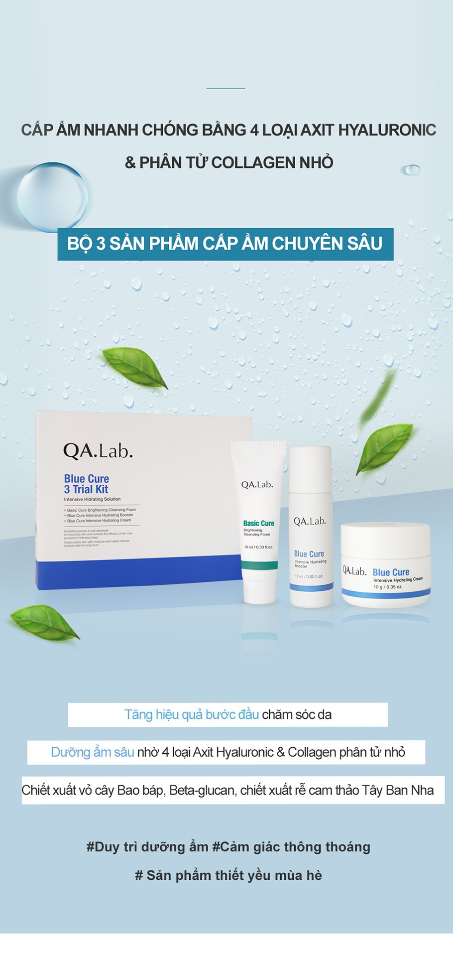 Bộ kit dưỡng ẩm chuyên sâu Blue Cure QA.Lab