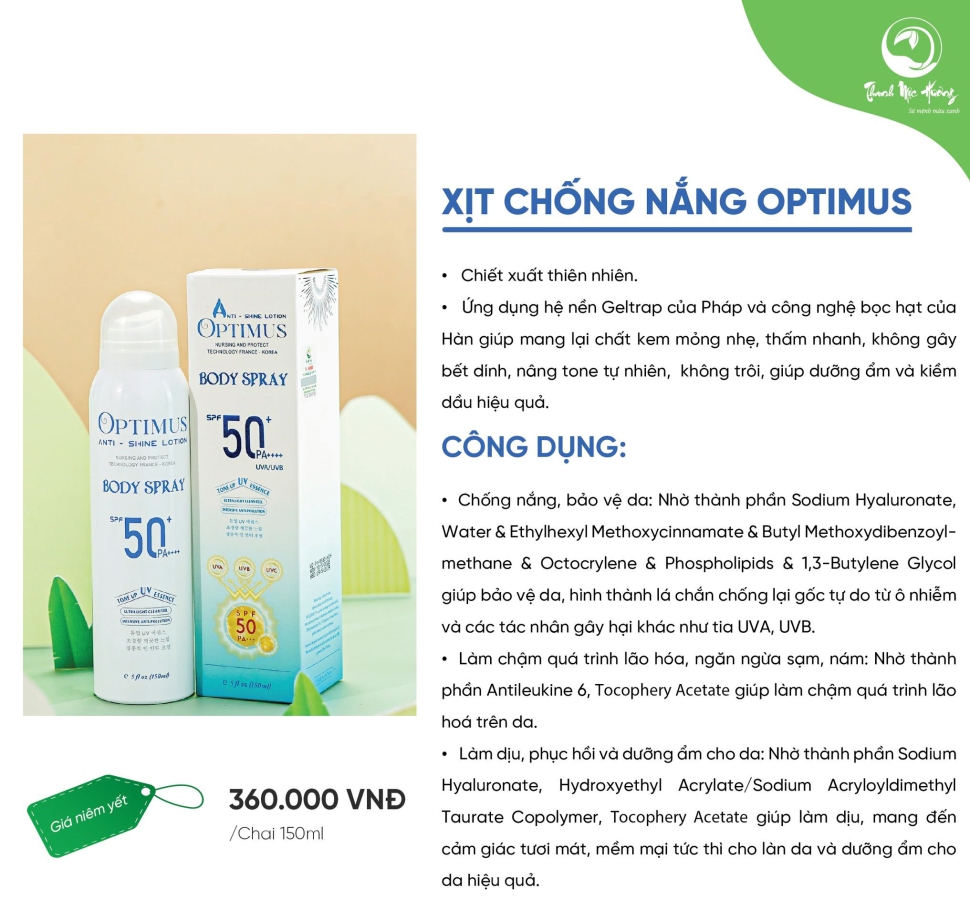 Xịt chống nắng body optimus của thanh mộc hương