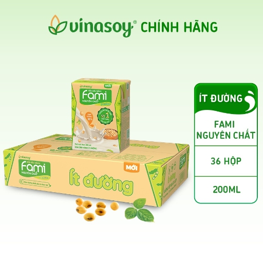 Thùng sữa đậu nành Fami Nguyên chất ít đường (36 hộp x 200ml)