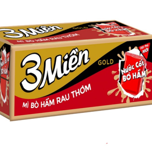 Thùng 30 gói mì 3 Miền Gold bò hầm rau thơm 75g