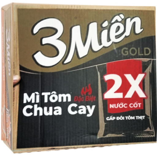 Thùng 30 gói mì 3 Miền Gold tôm chua cay đặc biệt 75g