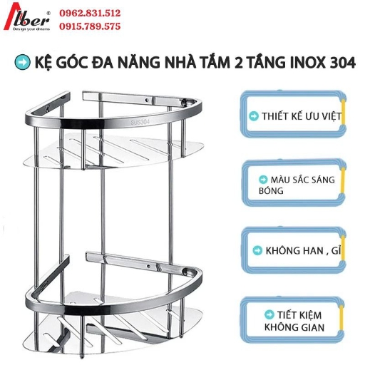 Kệ góc, kệ phẳng đa năng nhà tắm, nhà bếp 2 tầng inox 304 cao cấp